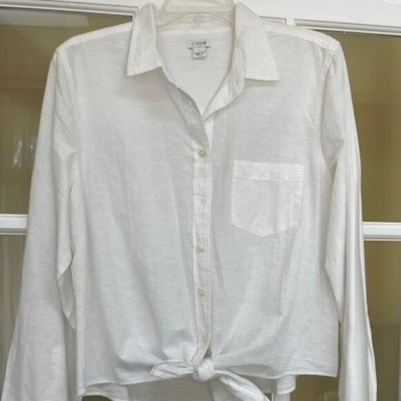 JCREW LINEN TIE  FRONT BLOUSE - Picture 1 of 4